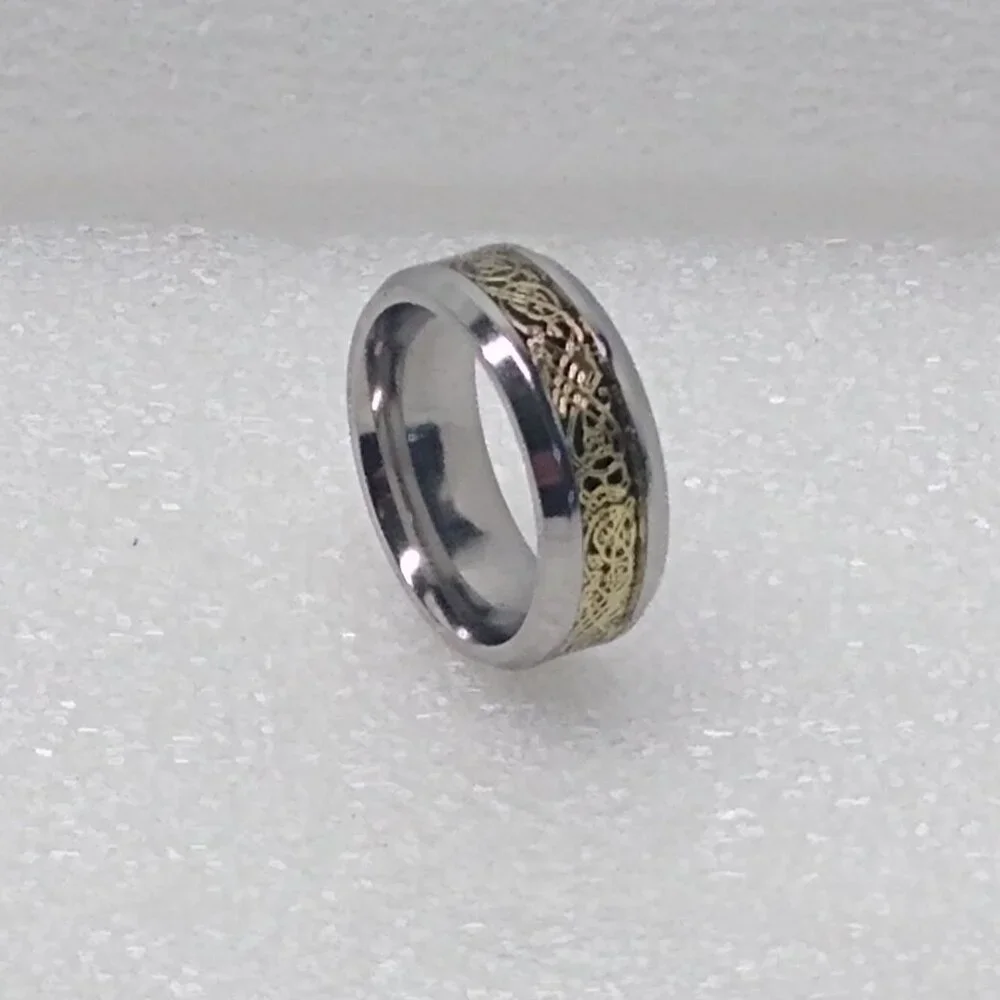 Celtic Dragon Gold Knot On Black Resin Inlay Ring Size 8.25 Width 8mm Unisex